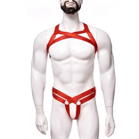 Men's Sexy Lingerie Big Chest Strap Bar Ball Performance Three-point Suit (Option: Red-Average Size)