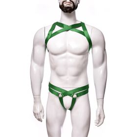 Men's Sexy Lingerie Big Chest Strap Bar Ball Performance Three-point Suit (Option: Green-Average Size)