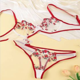 Women's New Lace Underwear Bra Set (Option: Contrasting White And Red-S)
