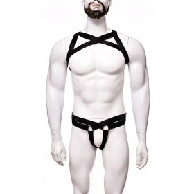 Men's Sexy Lingerie Big Chest Strap Bar Ball Performance Three-point Suit (Option: Black-Average Size)