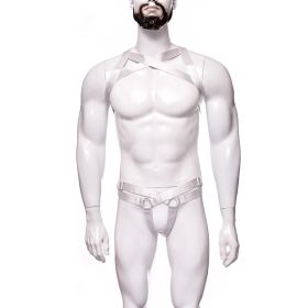 Men's Sexy Lingerie Big Chest Strap Bar Ball Performance Three-point Suit (Option: White-Average Size)