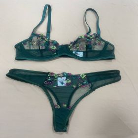 Women's New Lace Underwear Bra Set (Option: Dark Green-S)