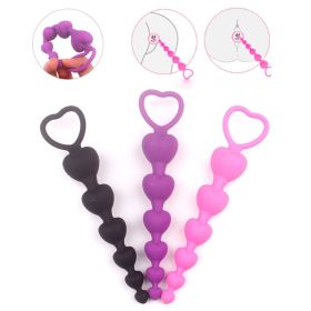 Soft Silicone Anal Beads Long Butt Plugs Ass Massage Heart Shape Anal Plug Dilator Adult Sexual Games Sex Toys for Gay Men Women (Color: pink)