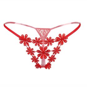 Sexy Lingerie Crotchless Women's Panties Lace Bowknot G-strings Thongs Temptation Erotic Women Underwear Intimate Underpant (Color: 70--red)