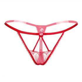 Sexy Lingerie Crotchless Women's Panties Lace Bowknot G-strings Thongs Temptation Erotic Women Underwear Intimate Underpant (Color: 54--red)