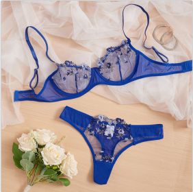 Women's New Lace Underwear Bra Set (Option: Blue-M)