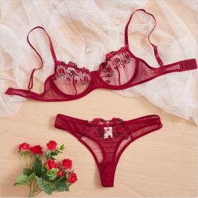Women's New Lace Underwear Bra Set (Option: Wine Red-M)