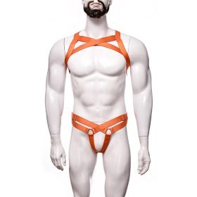 Men's Sexy Lingerie Big Chest Strap Bar Ball Performance Three-point Suit (Option: Orange-Average Size)