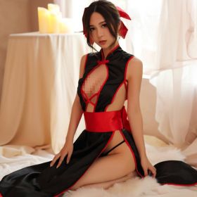 Women's Underwear Black High Slit Backless Dress (Option: Black-Average Size)